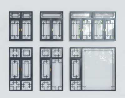 新中式窗户3D模型下载
